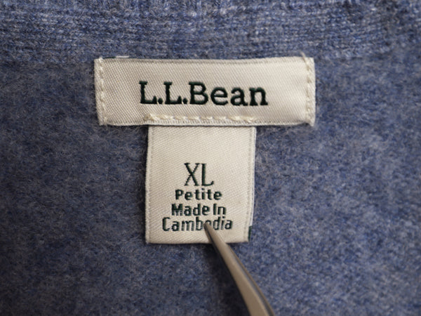 エルエルビーン ニット カーディガン レディース XL 小さめ 古着 100% カシミヤ 重ね着 前開き ハイネック セーター シンプル 無地 ブルー