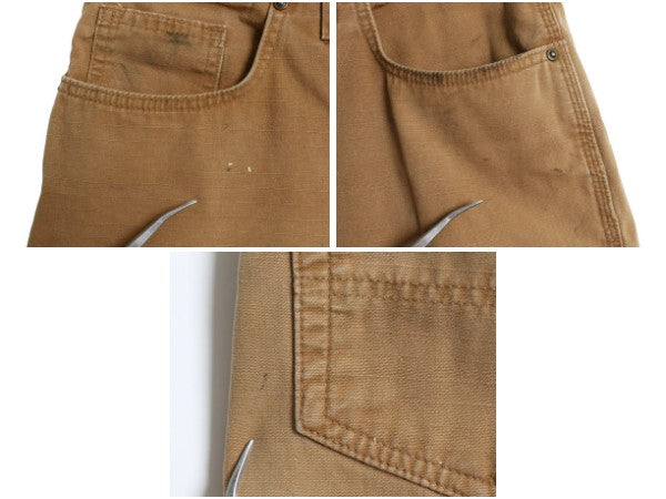 カーハート キャンバス ショートパンツ メンズ 34 ワーク コットン ショーツ 短パン ダック ハーフパンツ ワンポイント ゆったり ブラウン