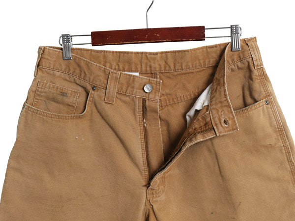 カーハート キャンバス ショートパンツ メンズ 34 ワーク コットン ショーツ 短パン ダック ハーフパンツ ワンポイント ゆったり ブラウン