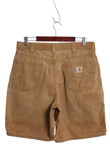 カーハート キャンバス ショートパンツ メンズ 34 ワーク コットン ショーツ 短パン ダック ハーフパンツ ワンポイント ゆったり ブラウン
