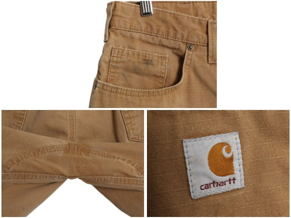 カーハート キャンバス ショートパンツ メンズ 34 ワーク コットン ショーツ 短パン ダック ハーフパンツ ワンポイント ゆったり ブラウン