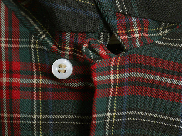 60s ★ CISCO タータン チェック オープンカラー シャツ メンズ M ヴィンテージ ウール コットン ループ留め 開襟 ボックス 長袖シャツ 黒