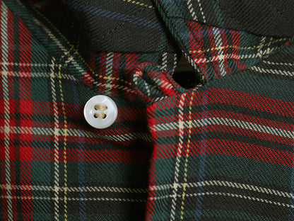 60s ★ CISCO タータン チェック オープンカラー シャツ メンズ M ヴィンテージ ウール コットン ループ留め 開襟 ボックス 長袖シャツ 黒