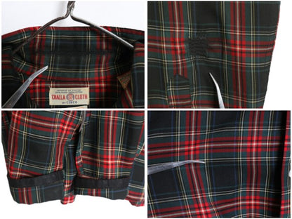 60s ★ CISCO タータン チェック オープンカラー シャツ メンズ M ヴィンテージ ウール コットン ループ留め 開襟 ボックス 長袖シャツ 黒