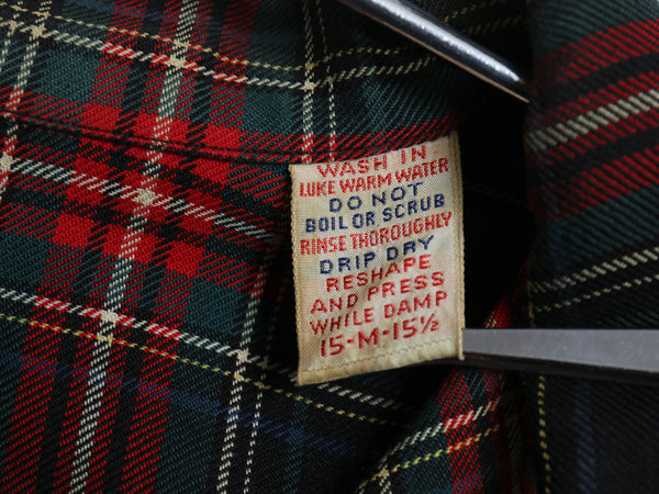 60s ★ CISCO タータン チェック オープンカラー シャツ メンズ M ヴィンテージ ウール コットン ループ留め 開襟 ボックス 長袖シャツ 黒