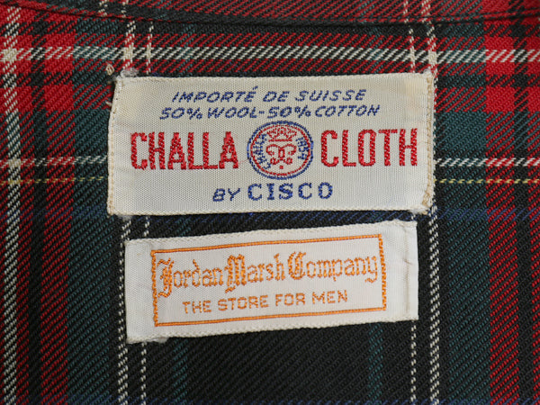 60s ★ CISCO タータン チェック オープンカラー シャツ メンズ M ヴィンテージ ウール コットン ループ留め 開襟 ボックス 長袖シャツ 黒