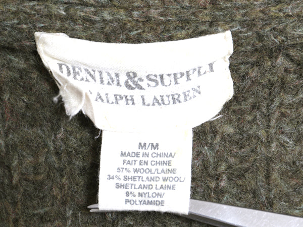 デニム&サプライ ラルフローレン ウール ニット ロング カーディガン レディース M ポロ セーター 前開き 羽織り 重ね着 シンプル カーキ