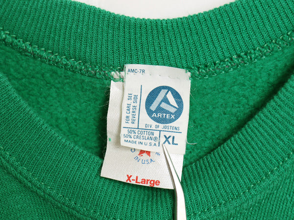 80s USA製 3段 カレッジ フロッキー プリント スウェット XL 小さめ メンズ レディース L 程 ヴィンテージ トレーナー 裏起毛 アルテックス