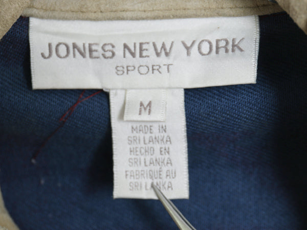 90s JONES NEW YORK ネイティブ 総柄 ジャケット レディース M オールド コットン ツイル カバーオール 本革 ヌバック レザー マルチカラー