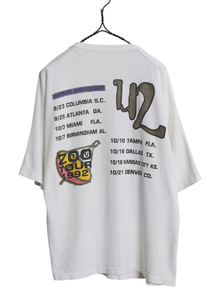 ビンテージ・ロックTシャツ：1992年 U2、XL、アメリカ製、33年前 90s ☆ U2 ZOO TV ツアー イラスト プリント Tシャツ メンズ XL 程