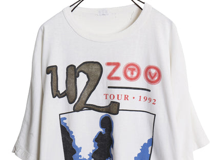 90s ★ U2 ZOO TV ツアー イラスト プリント Tシャツ メンズ XL 程 古着 オールド 当時物 オフィシャル バンド ロック 白 シングルステッチ
