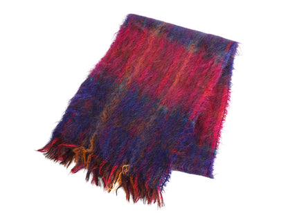 イギリス製 ロイヤルスコット モヘア ウール マフラー メンズ レディース 古着 チェック フリンジ付き マルチカラー 防寒 あったか 英国製