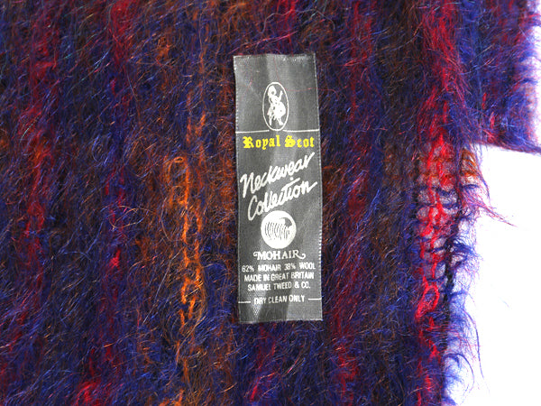 イギリス製 ロイヤルスコット モヘア ウール マフラー メンズ レディース 古着 チェック フリンジ付き マルチカラー 防寒 あったか 英国製