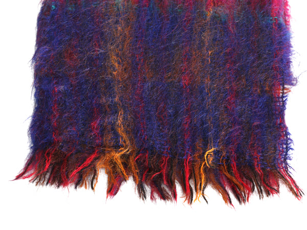 イギリス製 ロイヤルスコット モヘア ウール マフラー メンズ レディース 古着 チェック フリンジ付き マルチカラー 防寒 あったか 英国製