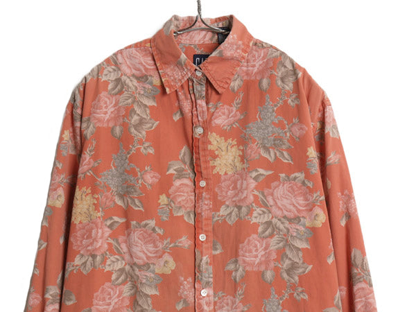 90s オールド ギャップ 総柄 長袖 シャツ レディース M 古着 旧タグ コットン ブラウス ボタニカル 花柄 マルチカラー カジュアル ゆったり
