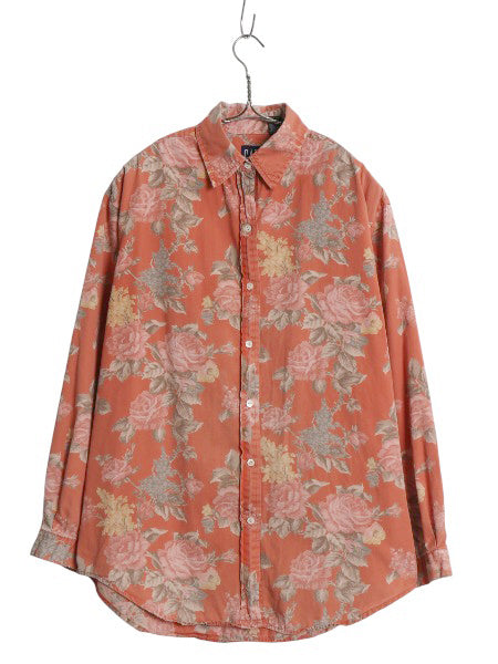 90s オールド ギャップ 総柄 長袖 シャツ レディース M 古着 旧タグ コットン ブラウス ボタニカル 花柄 マルチカラー カジュアル ゆったり