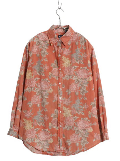 90s オールド ギャップ 総柄 長袖 シャツ レディース M 古着 旧タグ コットン ブラウス ボタニカル 花柄 マルチカラー カジュアル ゆったり