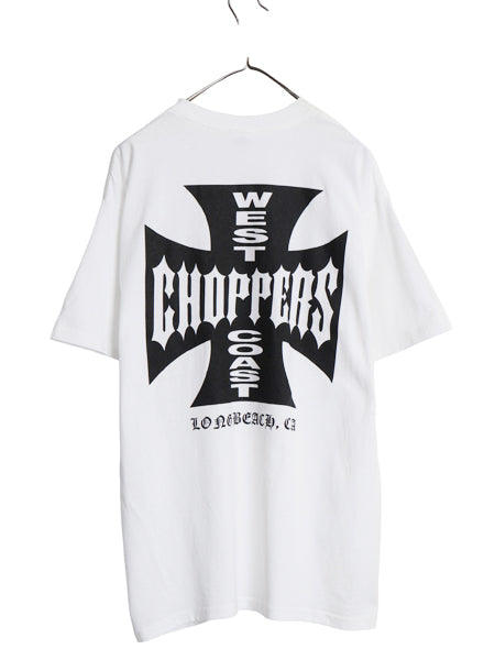デッドストック 90s ★ WEST COAST CHOPPERS アイアンクロス ロゴ プリント Tシャツ メンズ L / オールド 初期 バイク チョッパー anvil 白