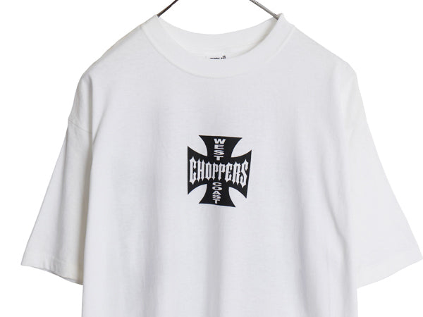 デッドストック 90s ★ WEST COAST CHOPPERS アイアンクロス ロゴ プリント Tシャツ メンズ L / オールド 初期 バイク チョッパー anvil 白