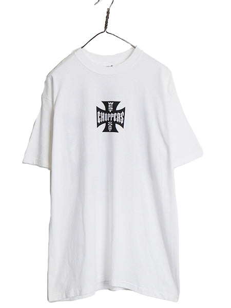 デッドストック 90s ★ WEST COAST CHOPPERS アイアンクロス ロゴ プリント Tシャツ メンズ L / オールド 初期 バイク チョッパー anvil 白