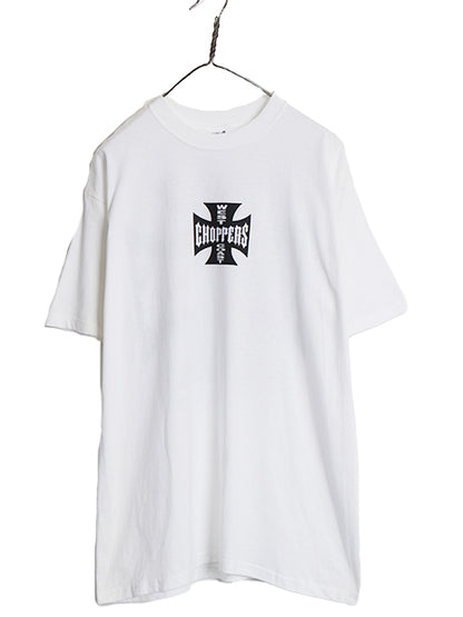 デッドストック 90s ★ WEST COAST CHOPPERS アイアンクロス ロゴ プリント Tシャツ メンズ L / オールド 初期 バイク チョッパー anvil 白