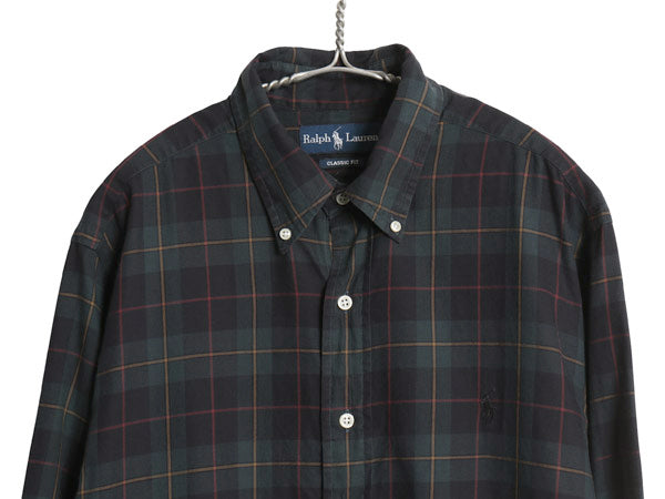 00s ラルフローレン チェック 長袖 ボタンダウン シャツ メンズ L オールド ポロ CLASSIC FIT コットン ポニー ワンポイント マルチカラー