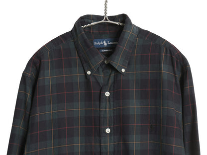 00s ラルフローレン チェック 長袖 ボタンダウン シャツ メンズ L オールド ポロ CLASSIC FIT コットン ポニー ワンポイント マルチカラー