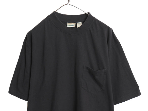 90s エルエルビーン ポケット付き 無地 半袖 Tシャツ L メンズ XL 程/ 古着 オールド モックネック ポケT ブランク 大きいサイズ ブラック