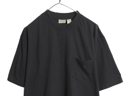 90s エルエルビーン ポケット付き 無地 半袖 Tシャツ L メンズ XL 程/ 古着 オールド モックネック ポケT ブランク 大きいサイズ ブラック