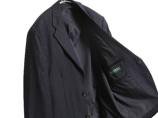 デッドストック ローレン ラルフローレン テーラード ジャケット メンズ M 程/ ポロ ブレザー スーツ ウール ストライプ サマー ネイビー