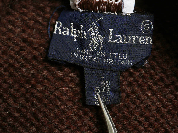 80s イギリス製 ラルフローレン ショールカラー ニット ベスト レディース S 古着 ヴィンテージ ポロ ハンドメイド カウチン ウール 前開き