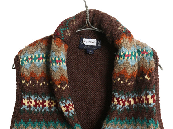 80s イギリス製 ラルフローレン ショールカラー ニット ベスト レディース S 古着 ヴィンテージ ポロ ハンドメイド カウチン ウール 前開き