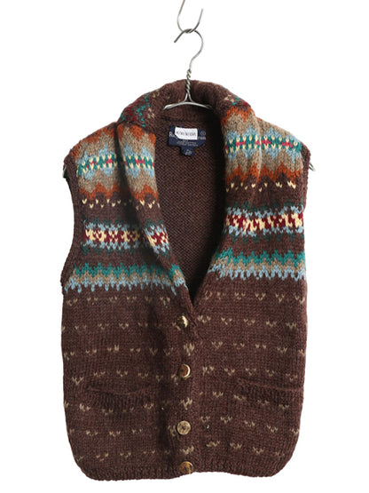80s イギリス製 ラルフローレン ショールカラー ニット ベスト レディース S 古着 ヴィンテージ ポロ ハンドメイド カウチン ウール 前開き