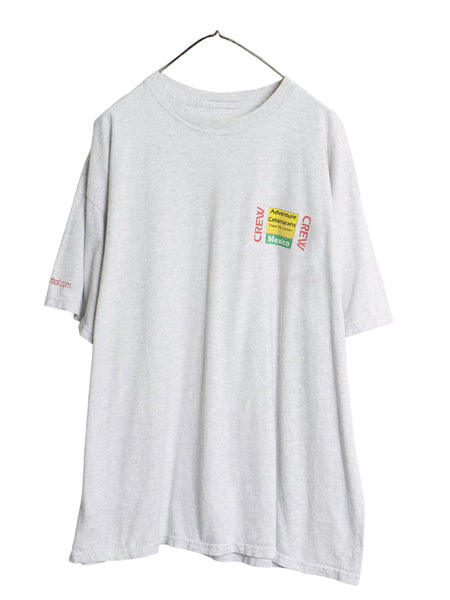 企業 両面 プリント 半袖 Tシャツ メンズ XL 程/ ヘビーウェイト コットン ネコ カットソー クルーネック ワンポイント 大きいサイズ 灰 