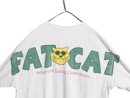企業 両面 プリント 半袖 Tシャツ メンズ XL 程/ ヘビーウェイト コットン ネコ カットソー クルーネック ワンポイント 大きいサイズ 灰 