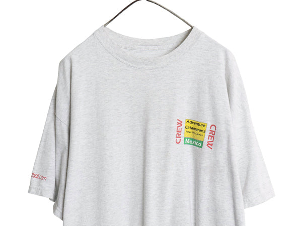 企業 両面 プリント 半袖 Tシャツ メンズ XL 程/ ヘビーウェイト コットン ネコ カットソー クルーネック ワンポイント 大きいサイズ 灰 