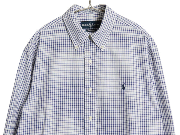 00s ラルフローレン チェック 長袖 ボタンダウン シャツ メンズ L / オールド ポロ CLASSIC FIT コットン BD ワンポイント ポニー ツートン