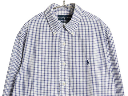 00s ラルフローレン チェック 長袖 ボタンダウン シャツ メンズ L / オールド ポロ CLASSIC FIT コットン BD ワンポイント ポニー ツートン