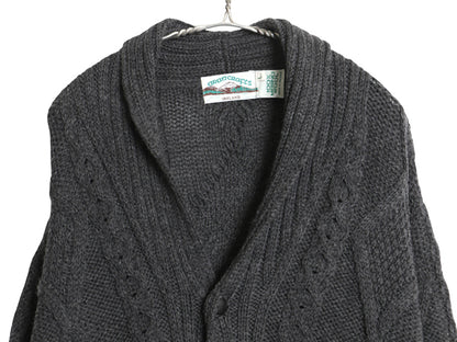 90s アイルランド製 aran crafts フィッシャーマン ショールカラー ニット カーディガン メンズ L オールド アラン メリノ ウール セーター