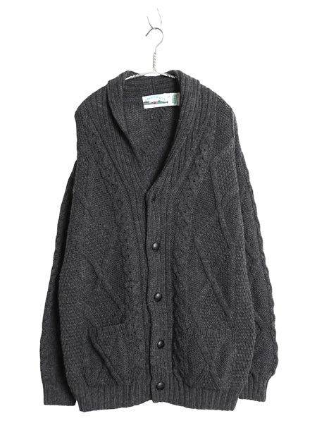 90s アイルランド製 aran crafts フィッシャーマン ショールカラー ニット カーディガン メンズ L オールド アラン メリノ ウール セーター