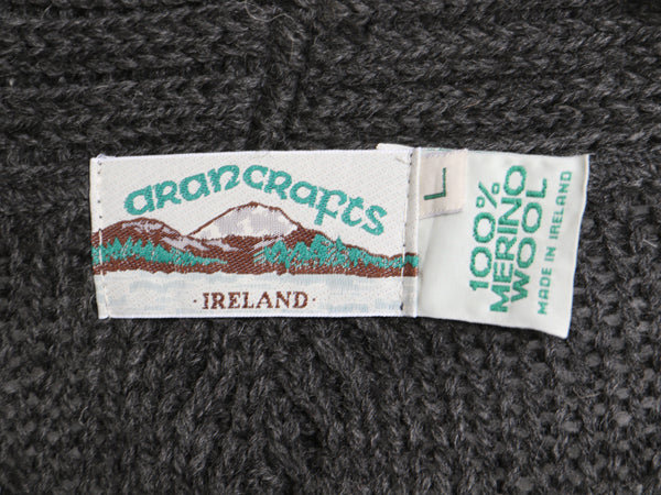 90s アイルランド製 aran crafts フィッシャーマン ショールカラー ニット カーディガン メンズ L オールド アラン メリノ ウール セーター