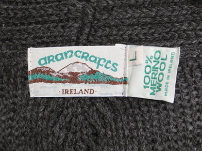 90s アイルランド製 aran crafts フィッシャーマン ショールカラー ニット カーディガン メンズ L オールド アラン メリノ ウール セーター