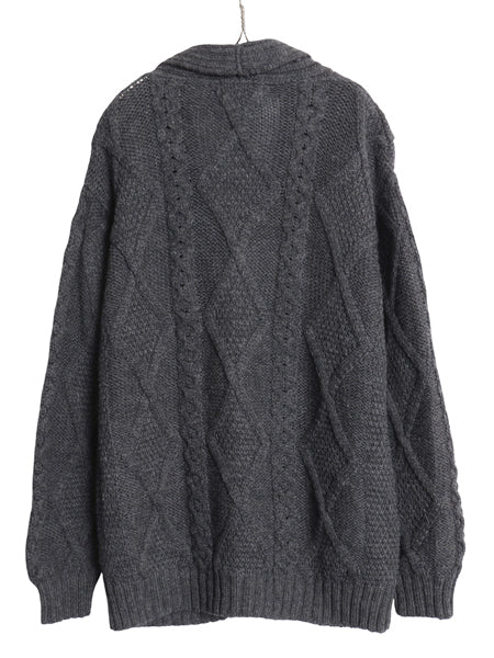 90s アイルランド製 aran crafts フィッシャーマン ショールカラー ニット カーディガン メンズ L オールド アラン メリノ ウール セーター