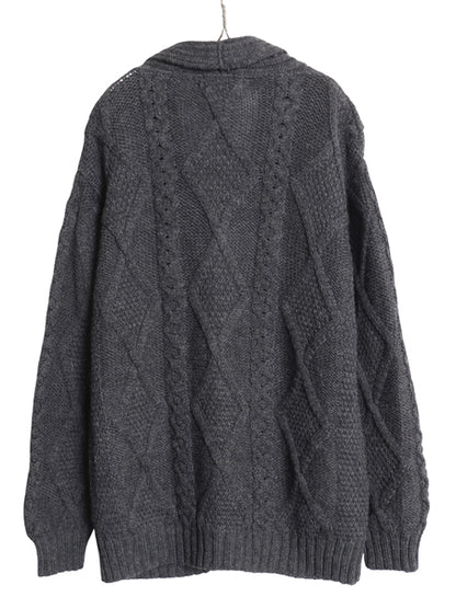 90s アイルランド製 aran crafts フィッシャーマン ショールカラー ニット カーディガン メンズ L オールド アラン メリノ ウール セーター