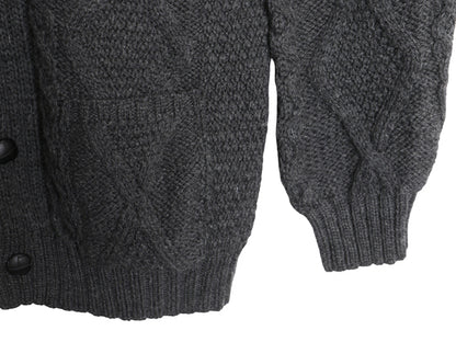 90s アイルランド製 aran crafts フィッシャーマン ショールカラー ニット カーディガン メンズ L オールド アラン メリノ ウール セーター