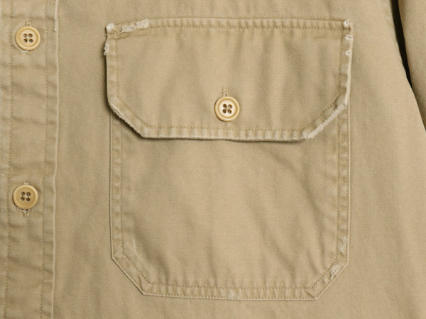 ポロ ラルフローレン 長袖 オフィサー シャツ レディース M 程/ ヴィンテージ 加工 RELAXED FIT コットン マチ付き サファリ 無地 ベージュ