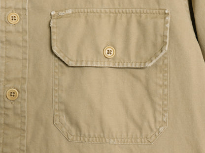 ポロ ラルフローレン 長袖 オフィサー シャツ レディース M 程/ ヴィンテージ 加工 RELAXED FIT コットン マチ付き サファリ 無地 ベージュ