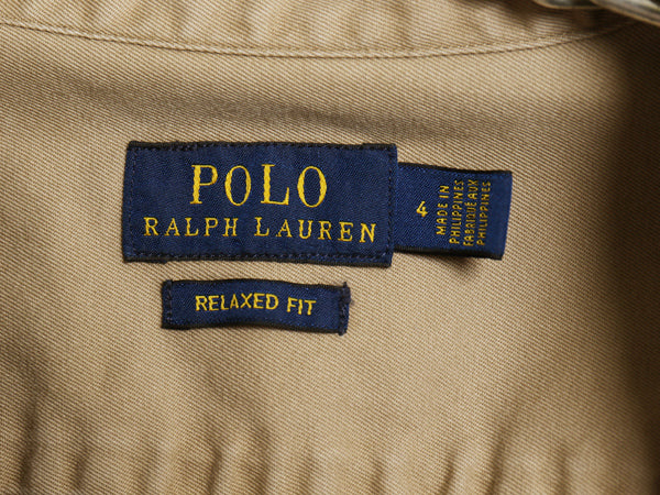 ポロ ラルフローレン 長袖 オフィサー シャツ レディース M 程/ ヴィンテージ 加工 RELAXED FIT コットン マチ付き サファリ 無地 ベージュ