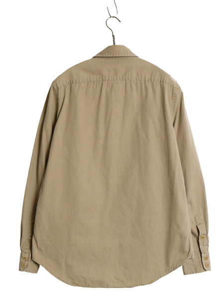 ポロ ラルフローレン 長袖 オフィサー シャツ レディース M 程/ ヴィンテージ 加工 RELAXED FIT コットン マチ付き サファリ 無地 ベージュ