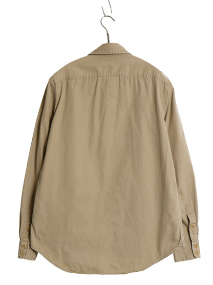 ポロ ラルフローレン 長袖 オフィサー シャツ レディース M 程/ ヴィンテージ 加工 RELAXED FIT コットン マチ付き サファリ 無地 ベージュ